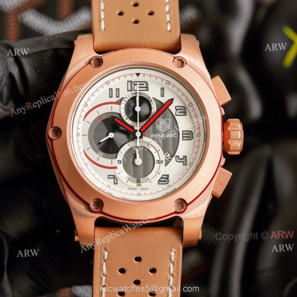 New Tag Heuer MP4-12C Chronograph Knockoff Watch Rose Gold Brown Leather Strap 7
