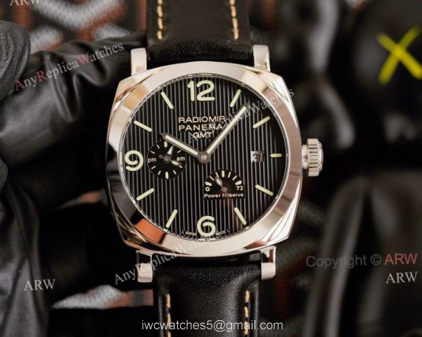 High Quality Replica Panerai Radiomir GMT Black Dial Rose Gold Watch 45mm Brown Leather Band 7