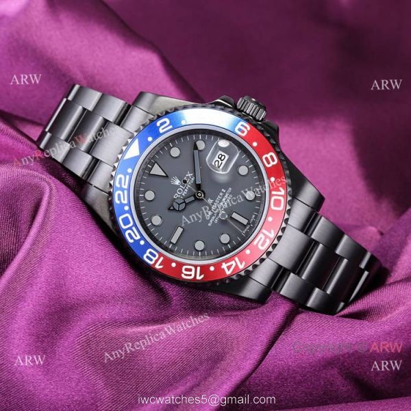 2021! Super Clone Rolex Blaken GMT-Master II Watch 40mm DLC Steel Pepsi Ceramic Bezel 7