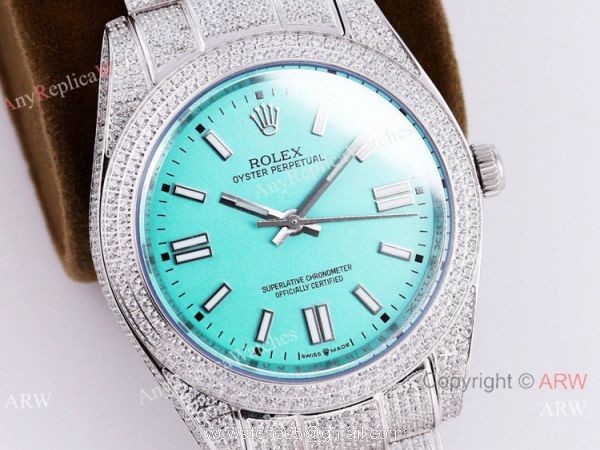 Swiss Quality Rolex Oyster Perpetual 41mm Full Diamond Watch Turquoise blue Dial 7