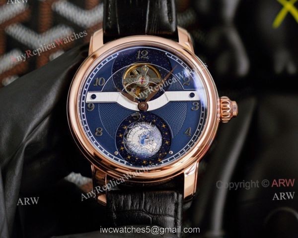 Automatic Montblanc Tourbillon Geosphere Rose Gold Replica Watch Brown Leather Strap For Men 7