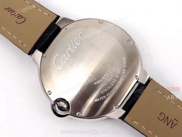 Iced Out Cartier Ballon Bleu 42mm Black Leather Strap Watch Replica 7