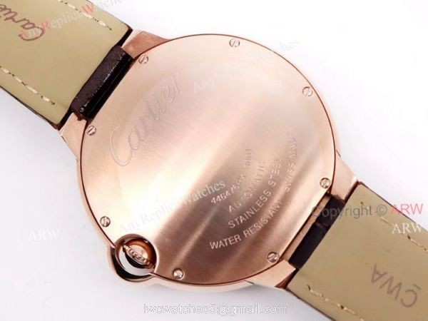 Replica Cartier Ballon Bleu 42mm Leather Strap Rose Gold Watch With Diamonds 7