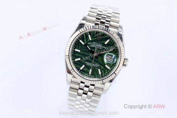 (EW)2021 New Rolex Datejust 36 Stainless Steel Green Palm Dial Watch Swiss 3235 7