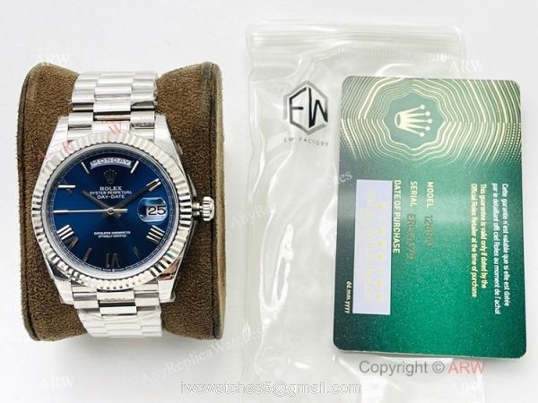 EW Factory V2 Rolex Day-Date 40mm 3255 Bright blue Dial Replica Watch with NFC card 7