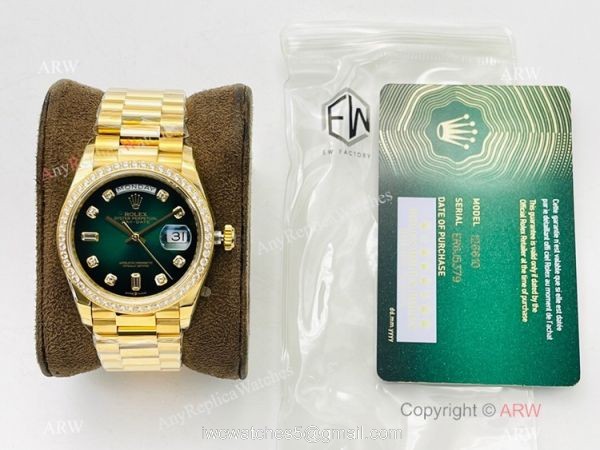 EW Factory V2 Rolex Day Date 40 Diamond Bezel Green Gradient Watch with nfc card 7