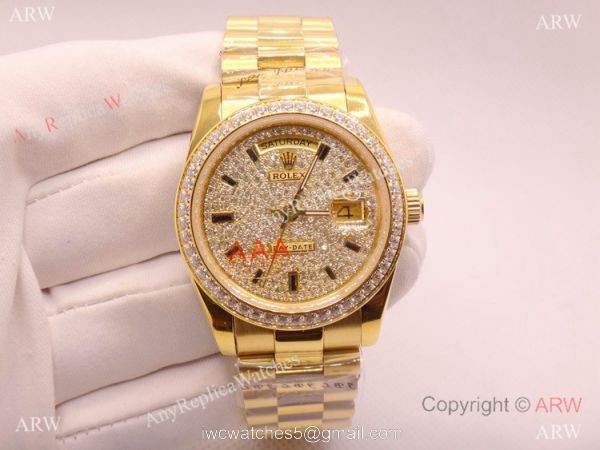 Iced Out Rolex Day-Date Presidential Yellow Gold Watch 36mm 7