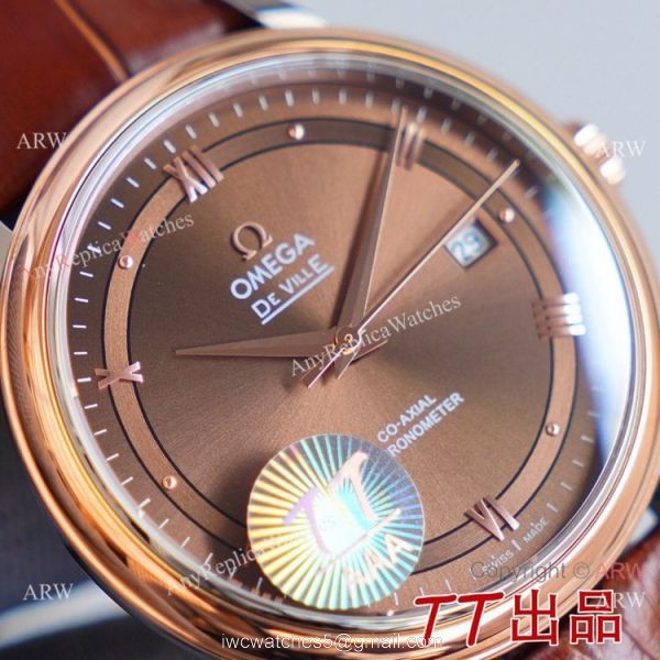 Swiss Quality Copy Omega De Ville Co-Axial Watch 8215 Movement Chocolate Dial Leather Strap 7