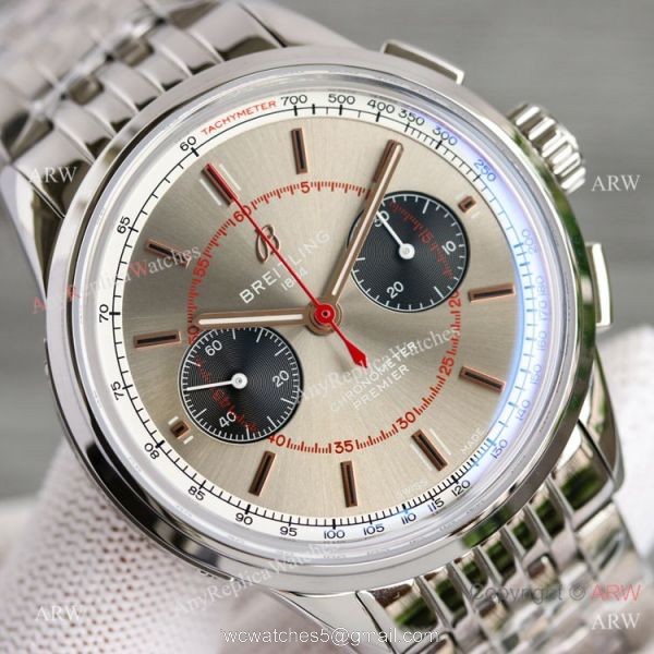 Swiss Breitling Premier BLS A7750 Silver Red Dial Stainless Steel Watch AAA Replica Breitling 7