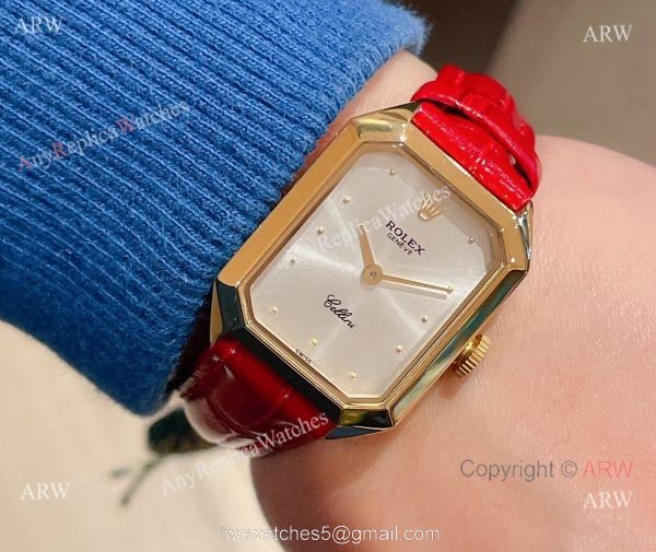 Replica Rolex Cellini White Face Gold Case Leather Strap 24MM Watch 7