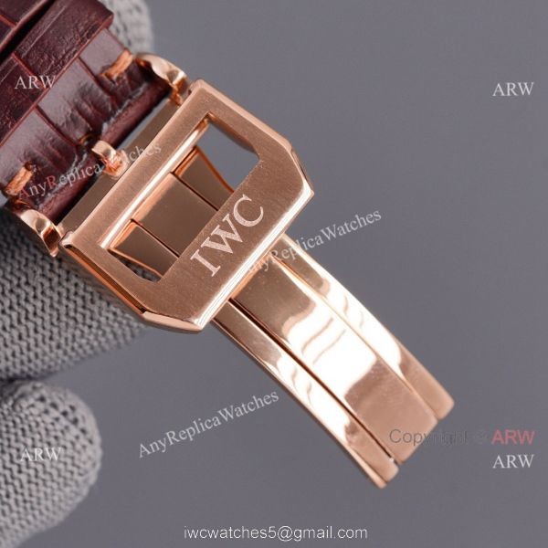 Fake IWC Portuguese Moonphase Rose Gold Case 42MM Brown Leather Strap Watch 7
