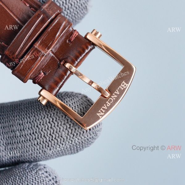 Copy Blancpain Villeret Rose Gold Case Watch With Roman Markers Brown Leather Strap 7