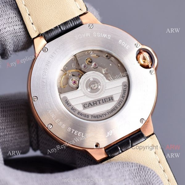 Copy Balloon Blue Cartier Gradient Face Gold Case 42MM Watch Leather Strap 7