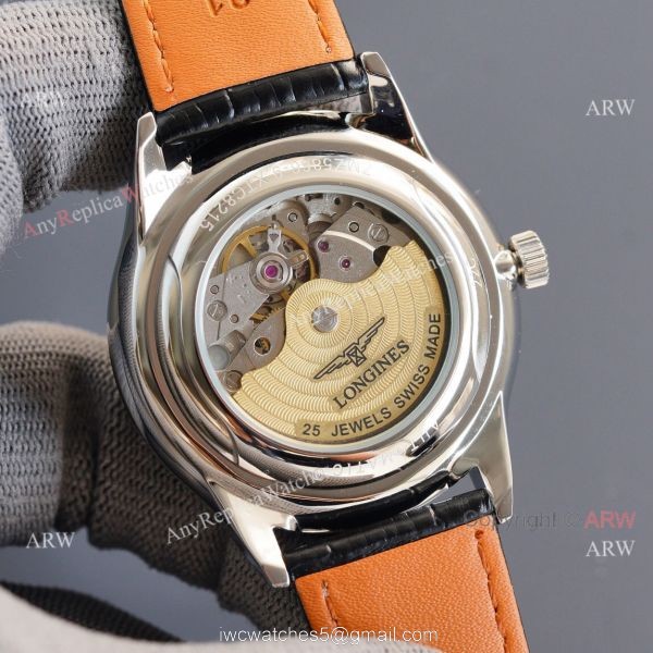 Replica Longines Elegant Gray Meteorite Texture Dial Black Leather Strap Watch 8215 Movement 7
