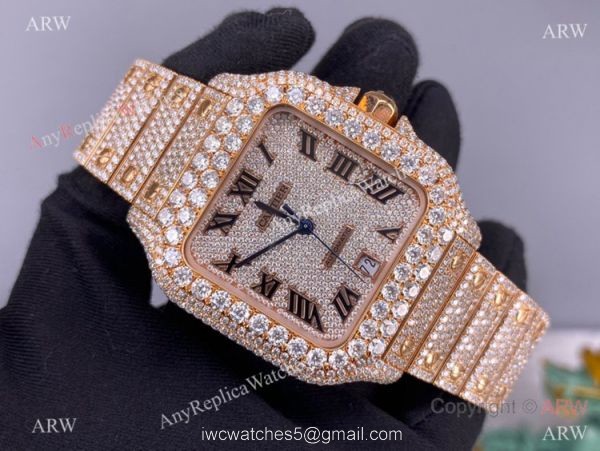 BV Factory Cartier Santos de Watch Iced Out Rose Gold Case 7