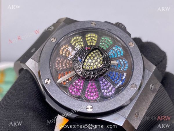 2022 New! Swiss Hublot Takashi Murakami Black Ceramic Rainbow Watch 45mm 7