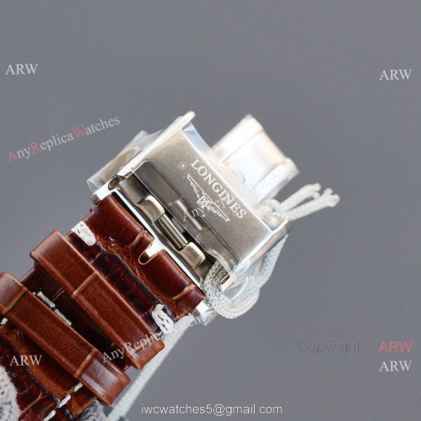 Replica Longines Elegant Rose Gold Bezel 8215 Movement White Dial Brown Leather Strap Watch 7