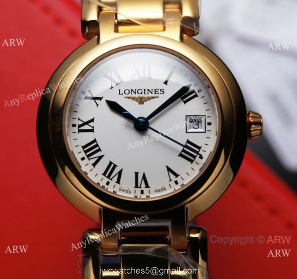 Swiss Quartz Longines PrimaLuna Replica Watches All Gold White Face 7