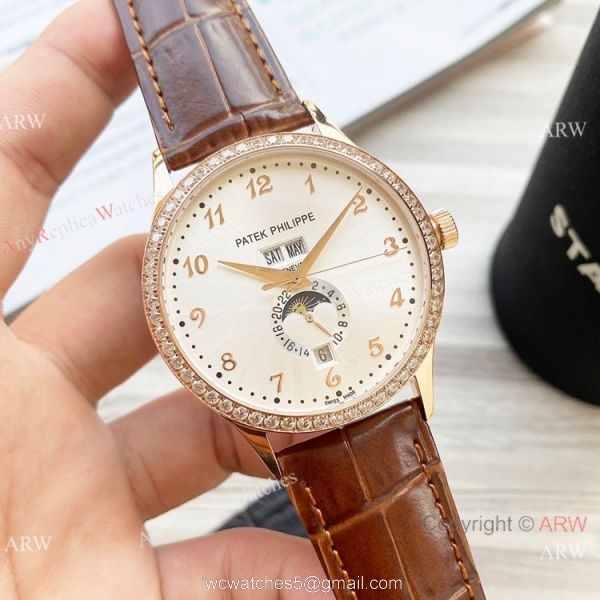 Clone Patek Philippe Calatrava Annual calendar Watch Rose Gold Case 42mm 7