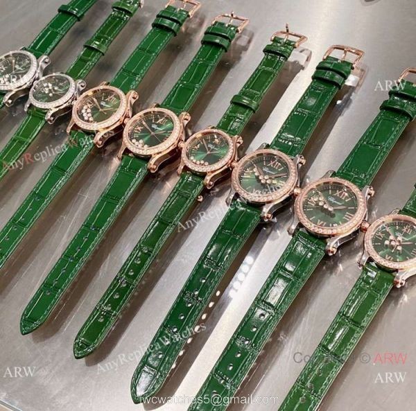 Copy Chopard Happy Sport Quartz Watch Rose Gold Olive Green Face 7