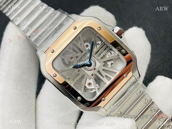 V8 Factory Super Clone Cartier Skeleton Santos Swiss Ronda4S20 Watch Two Tone Rose Gold 7