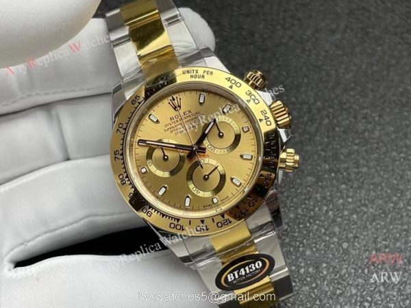 Better Factory BTF Swiss 4130 Rolex Daytona Two Tone Gold Champagne Watch Custom 7