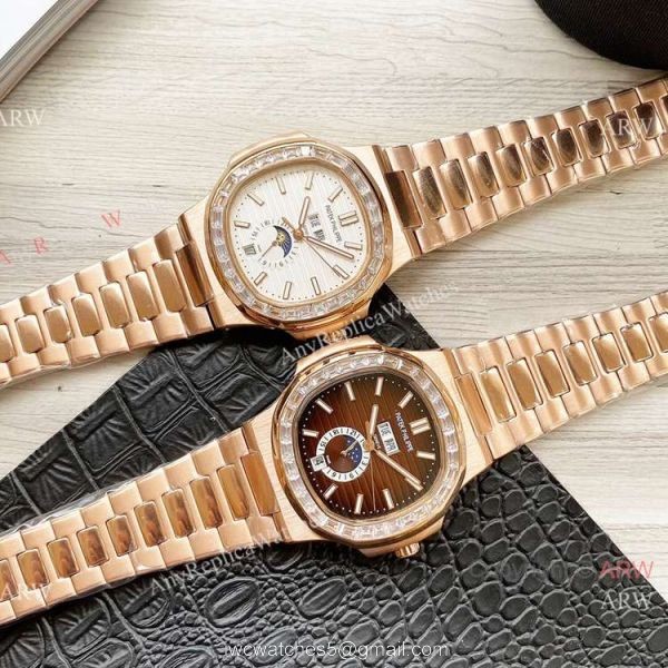 Clone Patek Philippe Nautilus Annual Calendar 42 Watches Rose Gold Diamond Bezel 7