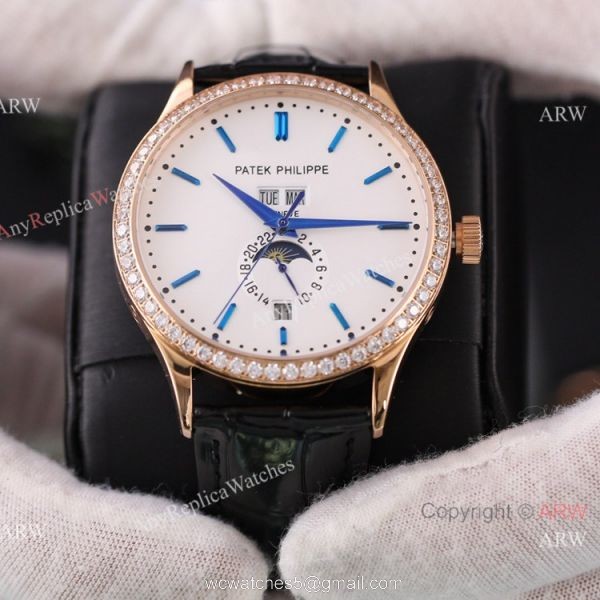 Swiss Quality Copy Patek Philippe Annual Calendar Calatrava Citizen Watch Blue Moon Dial 7