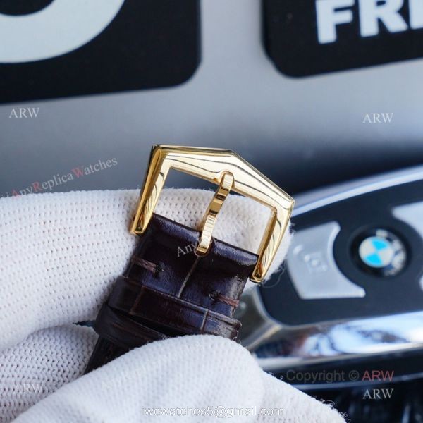 New Patek Philippe Calatrava Replica Watch Gold Dial With Brown Leather Band 7