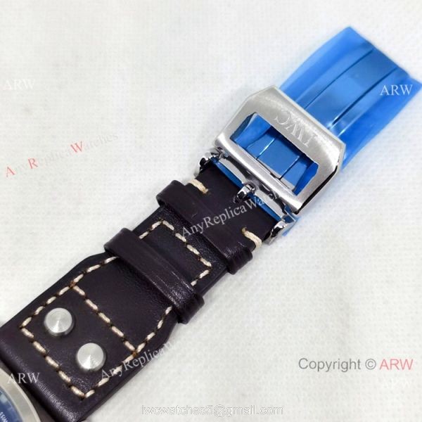 Best Quality IWC Pilots 43mm Automatic Watch Bucherer Blue Dial Silver Case 7