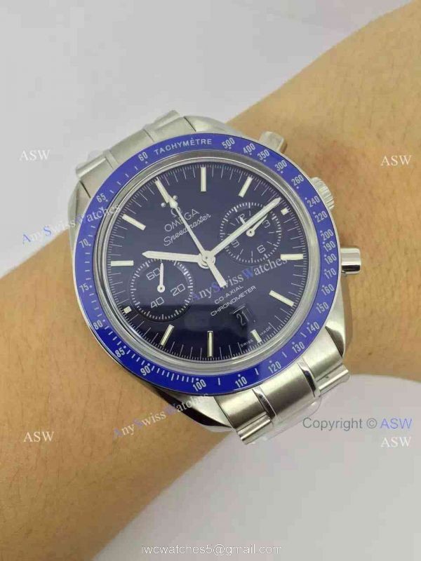 Copy Swiss Omega Speedmaster Watch SS Blue Chronograph 9300 7