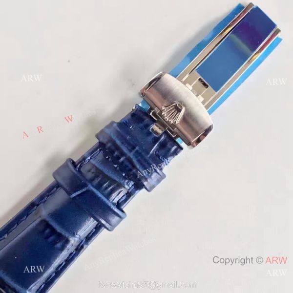 Swiss Copy Rolex SS Day Date Oyster Watch Blue Dial Blue Leather Replica 8