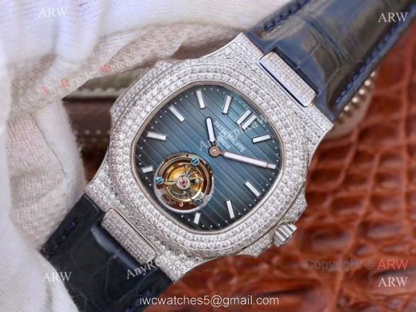 Swiss Replica Patek Philippe Nautilus Jumbo R8 Ice Out Watch Blue Dial 8