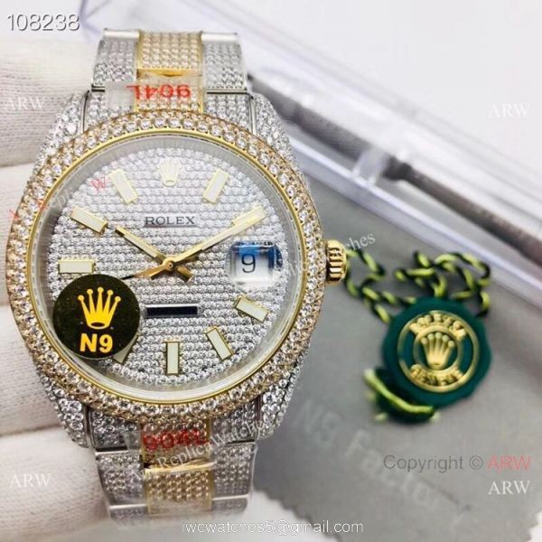 Rolex Datejust 2-Tone Iced Out Watch Fake Rolex with Diamond Bezel Men 8