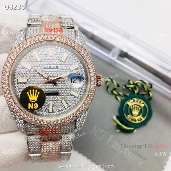 Swiss 2824 Rolex Datejust 41mm Iced Out Watch / Best AAA Replica Watches China 8