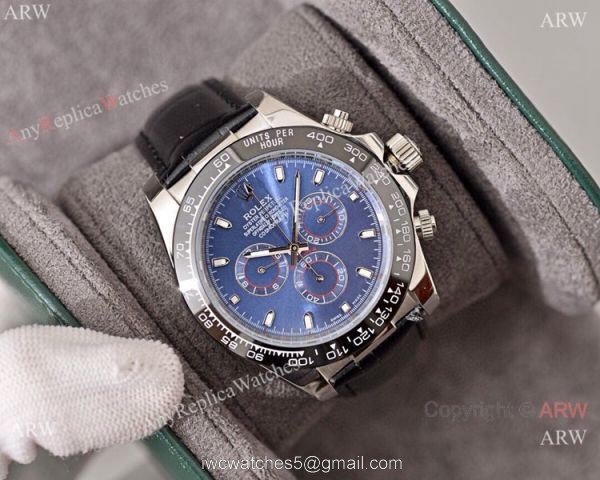 Rolex Daytona Blue Dial Replica watch Black Leather Strap 8