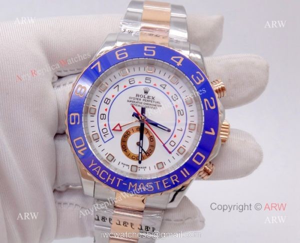 2-Tone Rose Gold Rolex Yachtmaster II Watch Blue Ceramic 44mm 8