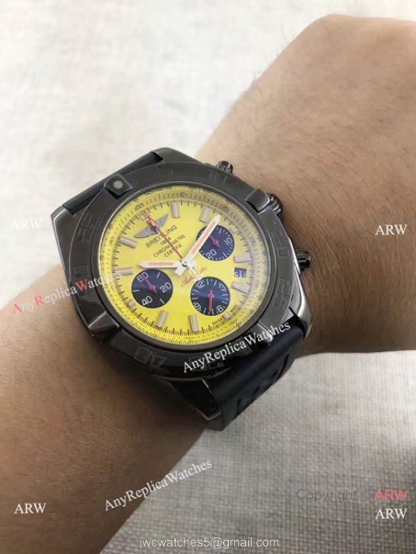 Breitling B01 Chronograph Watch Yellow Face Black Rubber band 8
