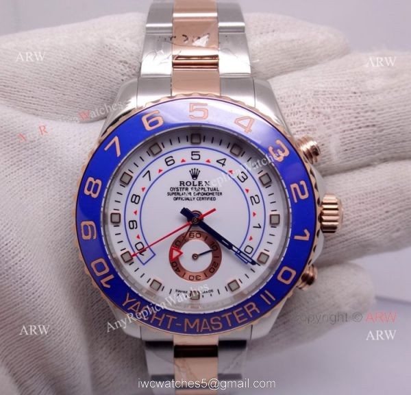 2-Tone Rose Gold Rolex Yacht-Master II Watch Blue Ceramic w/ Countdown Function 8