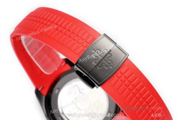 Swiss 1:1 Copy Patek Philippe Aquanaut Cal324 Watch Carbon Case Red Rubber Strap 8