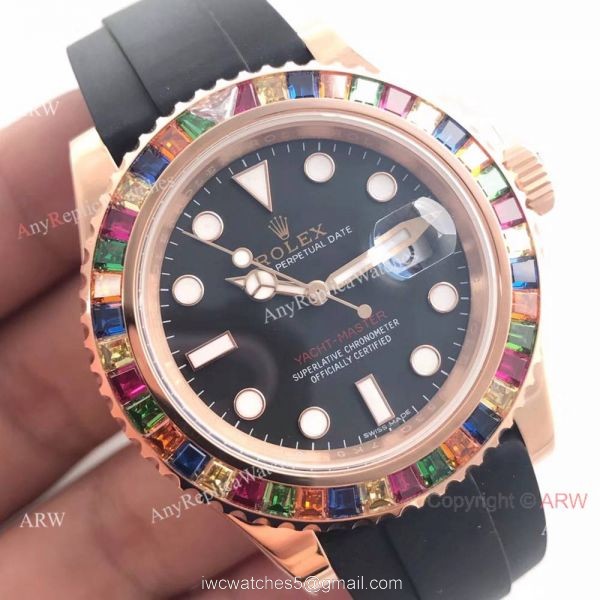 High Quality Rolex YachtMaster Rose Gold Replica Watch Multicolor Gem 8