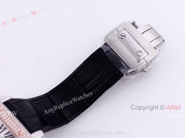 Iced Out Cartier Santos Automatic Watch Replica Two Tone Rose Gold 8