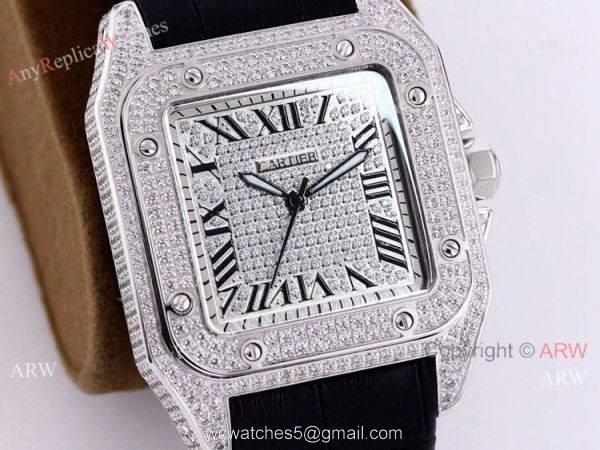 AAA Copy Cartier Santos De Iced Out Watch Automatic Movement 8