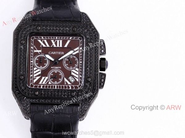 Cartier Santos Black Diamond White Dial 45mm Watch VK Chronograph 8