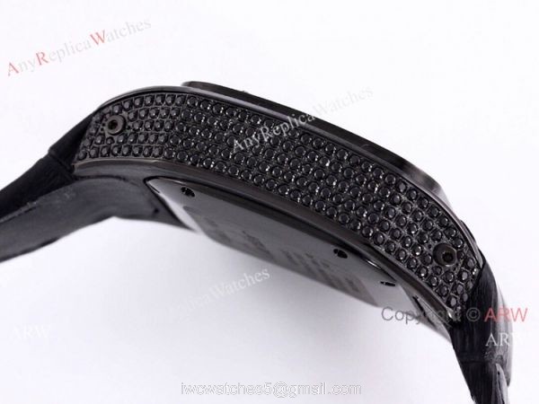 Knockoff Cartier Santos Chronograph Watch Black Diamonds 8