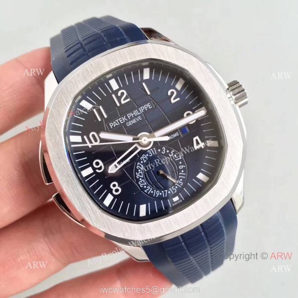 Replica Swiss Patek Philippe Travel Time Watch SS Blue Rubber Strap 8
