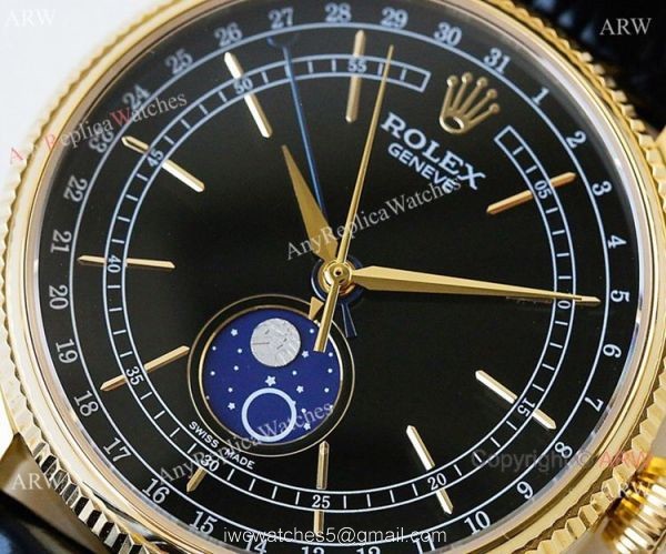 SWISS Rolex Geneve Cellini Black Moonphase / Yellow Gold Rolex Cellini Moonphase Replica watch 8