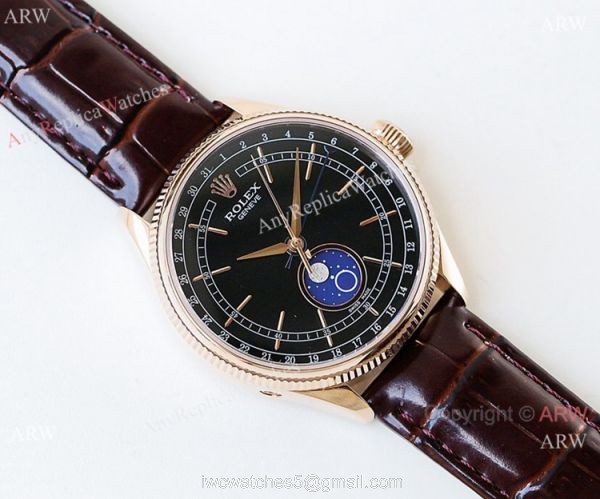 SWISS Rolex Cellini Moonphase Replica Watch Rose Gold 3195 8