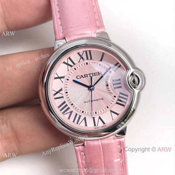 Fake Swiss Cartier Ballon Bleu Pink Watch 36mm Mid-size 8