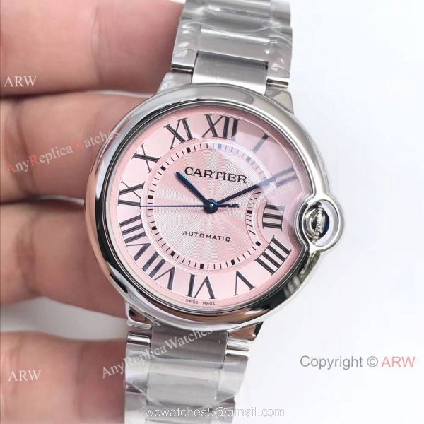 Swiss Replica Cartier Ss Pink Face Watch Ballon Bleu Series 8